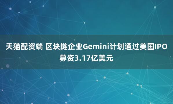 天猫配资端 区块链企业Gemini计划通过美国IPO募资3.17亿美元